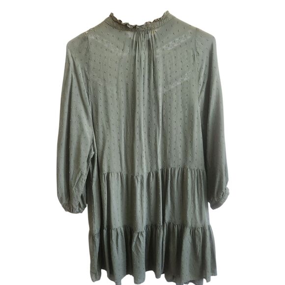 Semi-Sheer-Dotted Swiss Cottagcore Dress-Moss Grn-Tiered-Lace/Pin Tuck Details M - Picture 6 of 14